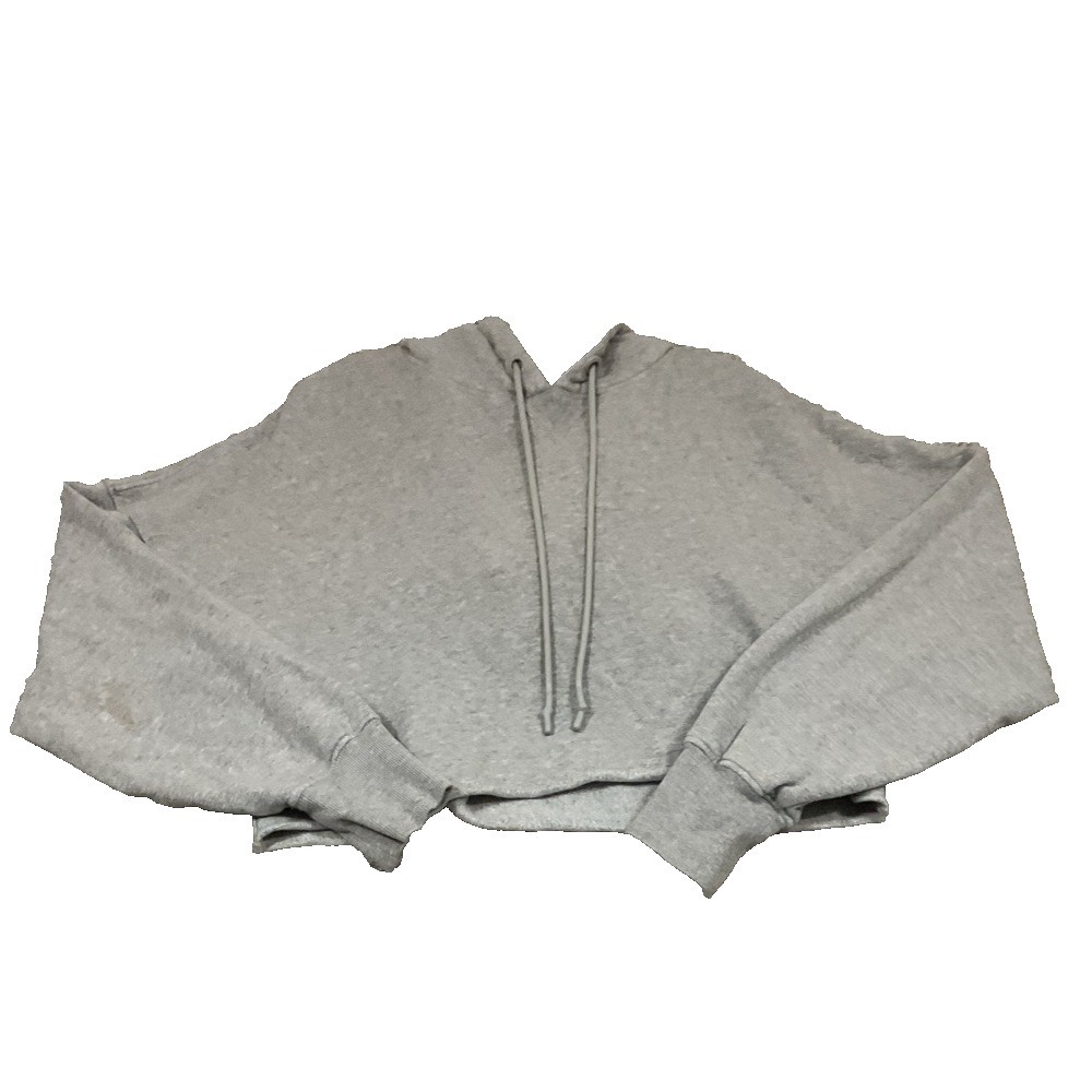 UGG Comfy‎ Gray Crop Hoodie Sweatshirt Women Size L Drawstring Hood Ribbed Cuffs